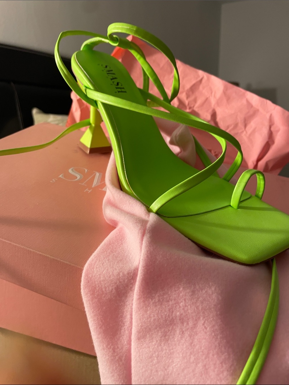 Strappy Neon Lime Lace-Up Sandal with Block Heel